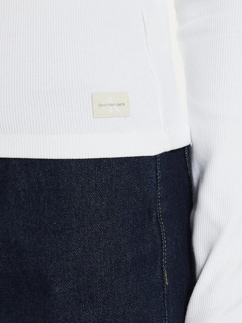 CK JEANS Suéter de cuello redondo acanalado blanco brillante - Suéteres de mujer