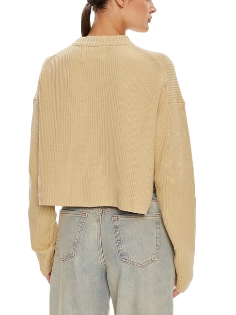 CK JEANS Su&eacute;ter de cuello redondo con logo caqui p&aacute;lido - Su&eacute;teres de mujer