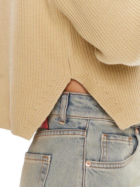 CK JEANS Su&eacute;ter de cuello redondo con logo caqui p&aacute;lido - Su&eacute;teres de mujer