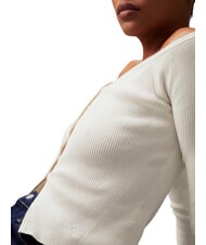 CALVIN KLEIN CK JEANS Cárdigan de canalé con botones marfil - Suéteres de mujer - 3