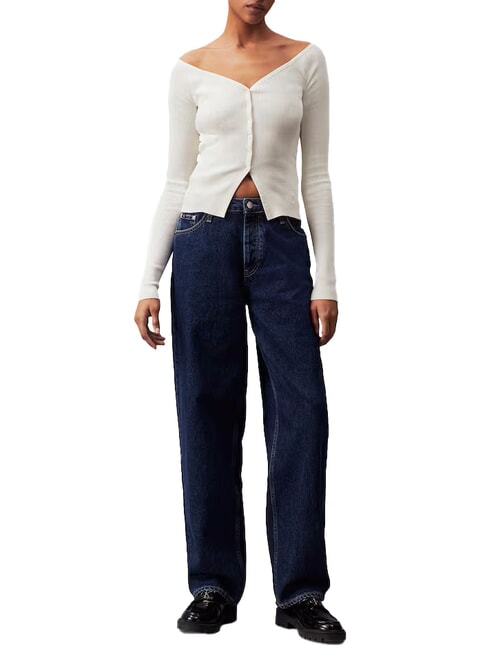 CK JEANS Cárdigan de canalé con botones marfil - Suéteres de mujer