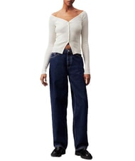 CALVIN KLEIN CK JEANS Cárdigan de canalé con botones marfil - Suéteres de mujer - 4