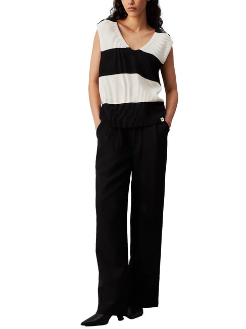 CK JEANS Chaleco de punto de algodón marfil / negro ck - camiseta