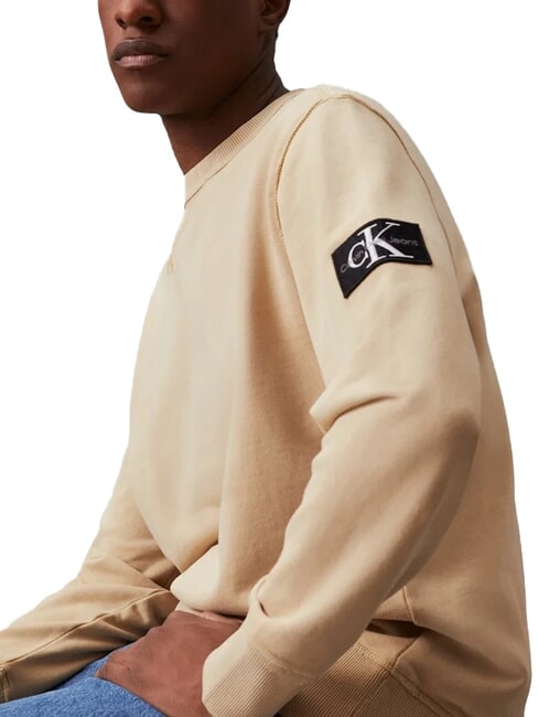 CK JEANS Sudadera de algod&oacute;n con cuello redondo caqui p&aacute;lido - Sudaderas