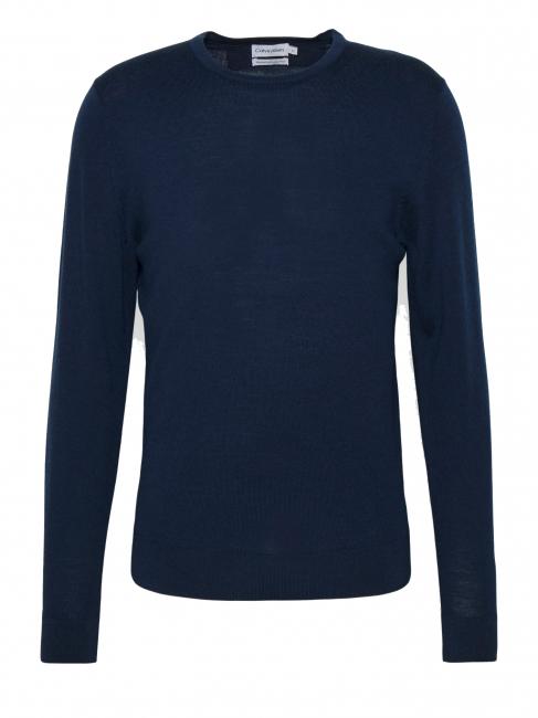 SUPERIOR WOOL Jersey de lana con cuello redondo Calvin Navy - Suéteres de los hombres