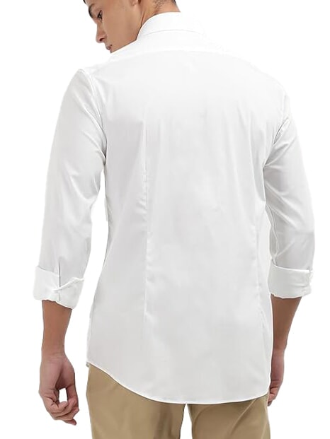 CK Camisa de popelina de algodón de corte entallado blanco brillante - Camisas de hombre