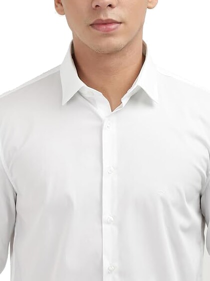 CK Camisa de popelina de algodón de corte entallado blanco brillante - Camisas de hombre
