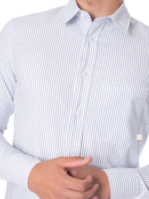 CK JEANS Camisa de manga larga de algodón de corte entallado Raya azul china blanca - Camisas de hombre