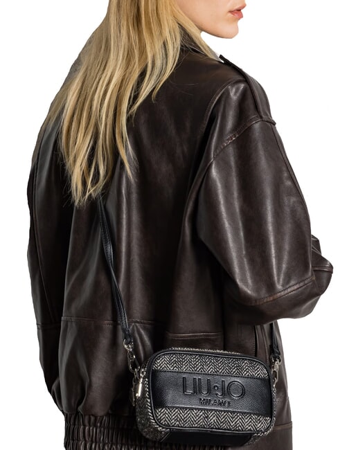 RIDHI Mini bolso de hombro en tejido de espiga NEGRO - Bolsos Mujer