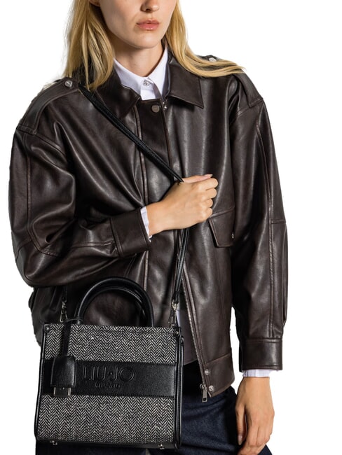 RIDHI Bolso tote de espiga con bandolera NEGRO - Bolsos Mujer