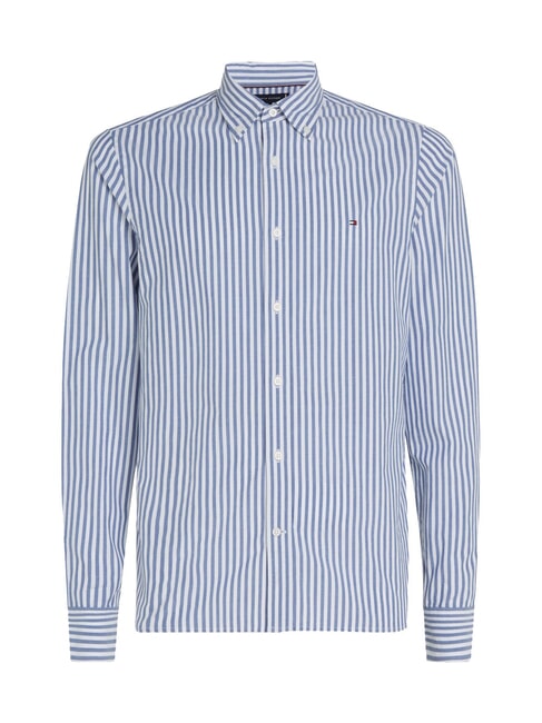 TH Stripes Camisa de algod&oacute;n azul medio / blanco &oacute;ptico - Camisas de hombre