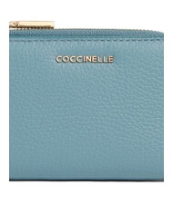 COCCINELLE METALLIC SOFT Cartera pequeña de piel azul ártico - Carteras Mujer - 3