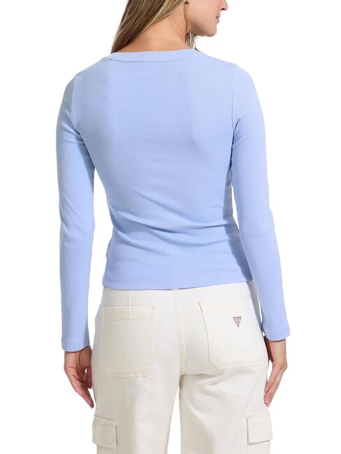 EMBRO Camiseta de canalé de manga larga azul fresco y zen - camiseta