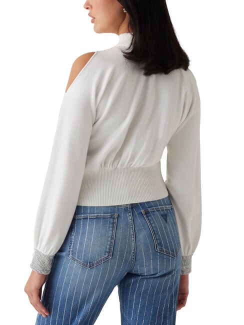 BLING Suéter de cuello alto con puños recortados con pedrería dovwhi - Suéteres de mujer