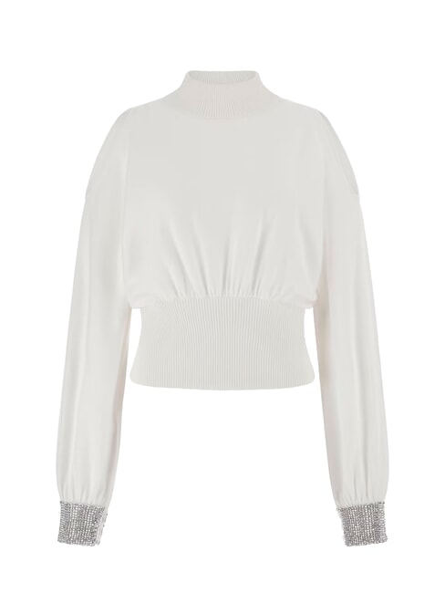 BLING Suéter de cuello alto con puños recortados con pedrería dovwhi - Suéteres de mujer