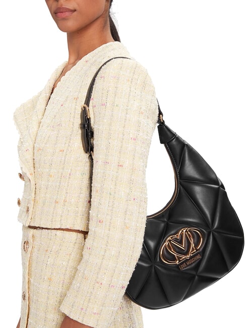 EMBOSSED Bolso de hombro tipo hobo negro - Bolsos Mujer