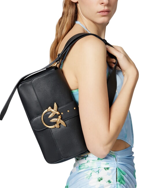 LOVE ONE CLASSIC SLOUCHY Bolso de hombro de piel negro-oro antiguo - Bolsos Mujer