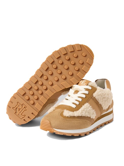 DANI Zapatillas de piel con inserciones de piel de oveja natural/camel/beige - Zapatos Mujer