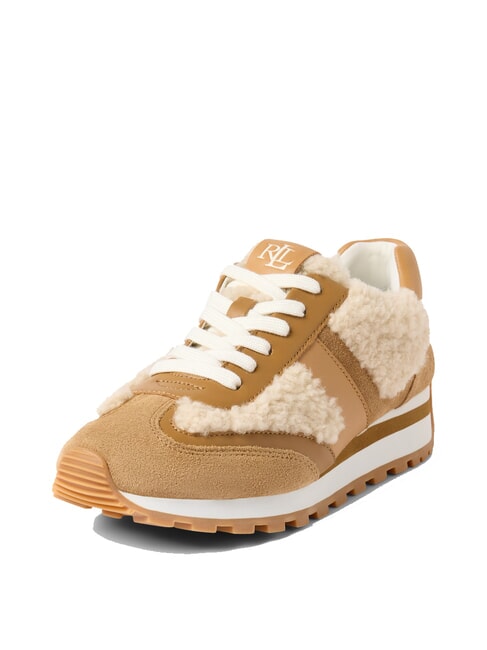 DANI Zapatillas de piel con inserciones de piel de oveja natural/camel/beige - Zapatos Mujer