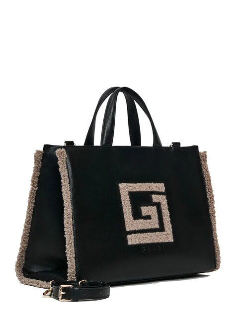 EMILY FUR Bolso de mano con bandolera negro/gris topo - Bolsos Mujer