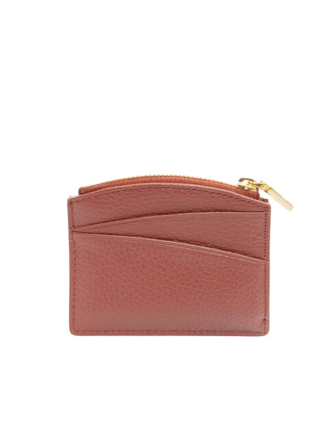 ROUNDED PRINTED Peque&ntilde;o tarjetero de piel con cremallera brandy - Carteras Mujer