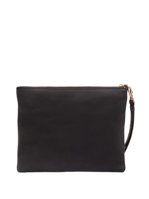 LARGE Bolso de mano grande de piel con correa de muñeca negro - Bolsos Mujer