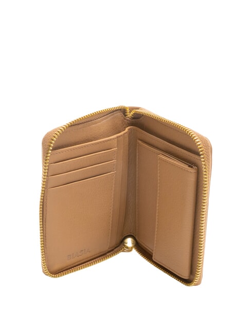 EDA Cartera mediana de piel con cremallera camello - Carteras Mujer
