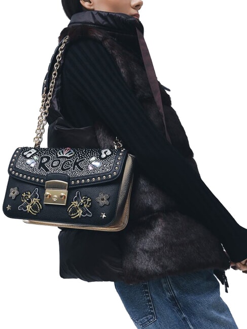 ROCK Bolso convertible con solapa negro - Bolsos Mujer