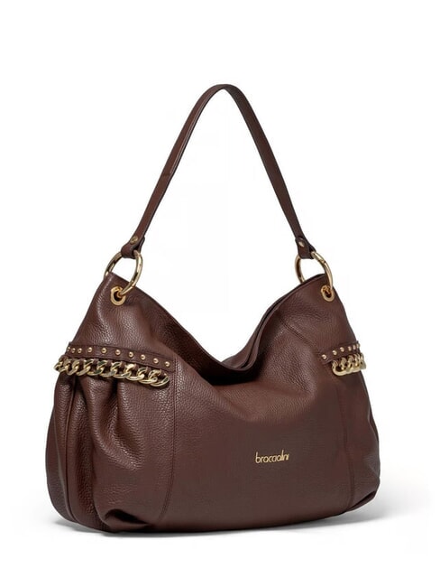 NORA Bolso de hombro de piel con cadena marr&oacute;n - Bolsos Mujer