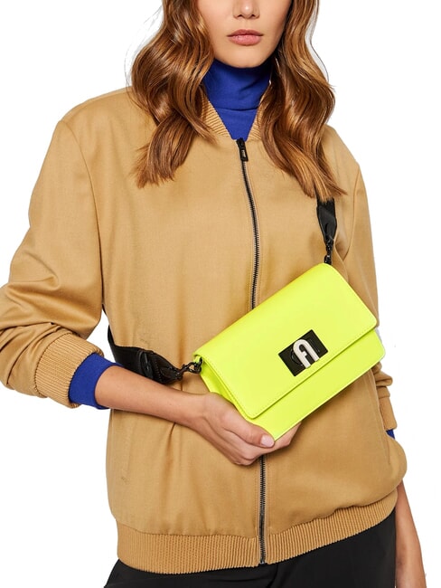 1927 SOFT Mini bolso de hombro en piel napa amarillo fluorescente + negro - Bolsos Mujer