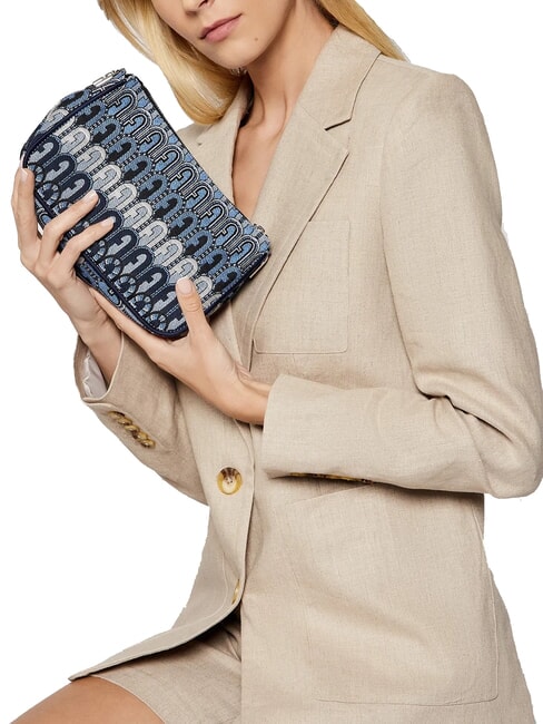 MOON Mini bolso en tejido jacquard tonos azul denim + negro - Bolsos Mujer