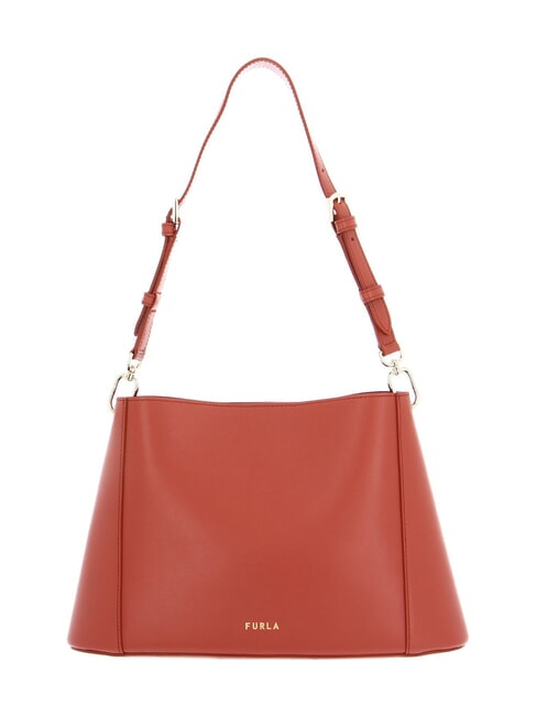 FLEUR Bolso bandolera de piel con bandolera canela - Bolsos Mujer