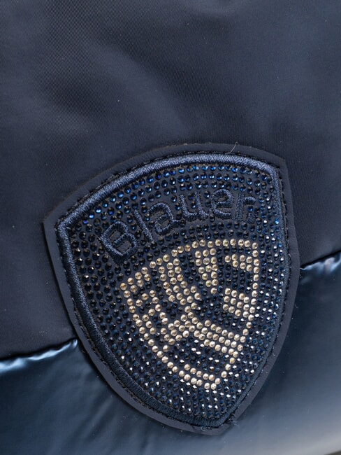 PADDED NYLON Bolso de mano suave con logotipo de diamantes de imitaci&oacute;n AZUL - Bolsos Mujer