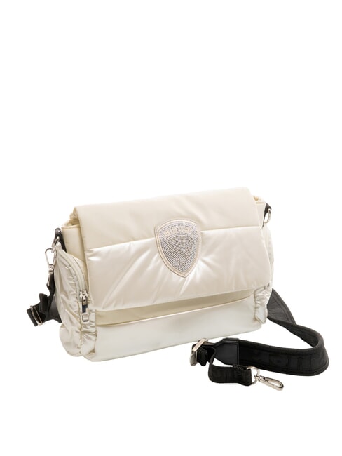 PADDED NYLON Bolso de hombro mullido con logotipo de diamantes de imitaci&oacute;n blanco - Bolsos Mujer