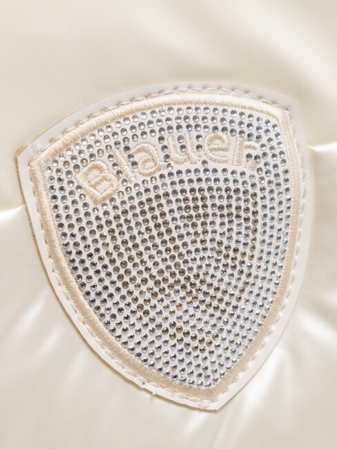 PADDED NYLON Bolso de hombro mullido con logotipo de diamantes de imitaci&oacute;n blanco - Bolsos Mujer