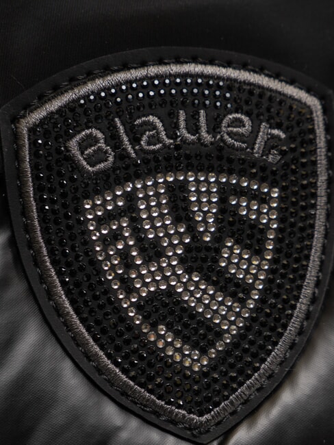 PADDED NYLON Bolso de hombro mullido con logotipo de diamantes de imitaci&oacute;n NEGRO - Bolsos Mujer