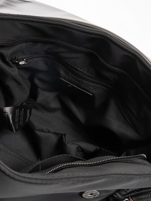 PADDED NYLON Bolso de hombro mullido con logotipo de diamantes de imitaci&oacute;n NEGRO - Bolsos Mujer