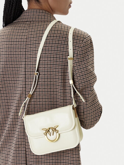 LOVE BOX Mini bolso de hombro de piel blanco seda-oro antiguo - Bolsos Mujer
