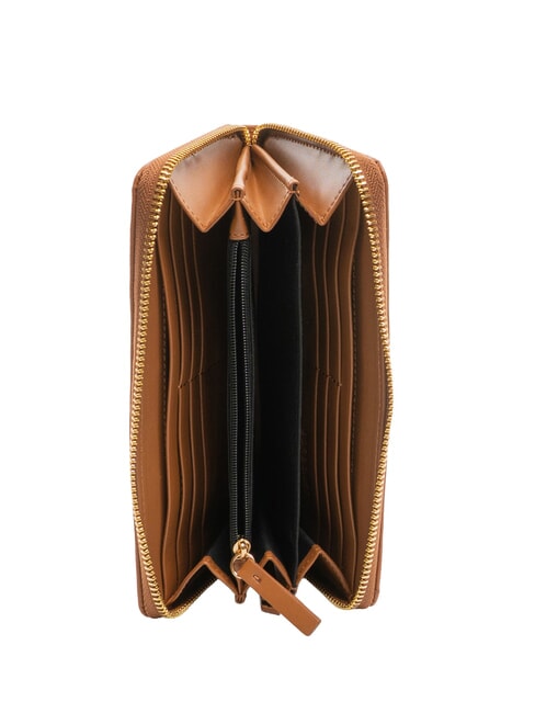 BIRDIE Cartera grande de cuero con cremallera marrón - Carteras Mujer