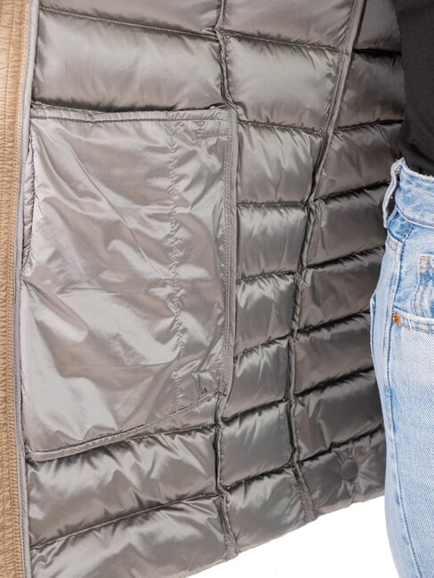 DELUXE Chaqueta de plumas para mujer con capucha de piel crema de café oscuro-da - Chaquetas de plumas de mujer