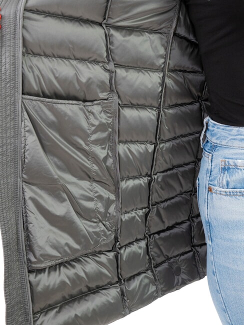 DELUXE Chaqueta de plumas para mujer con capucha de piel acero oscuro-acero oscuro - Chaquetas de plumas de mujer