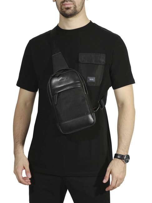 BRAD Bolso de piel y nailon negro - Bandoleras Hombre