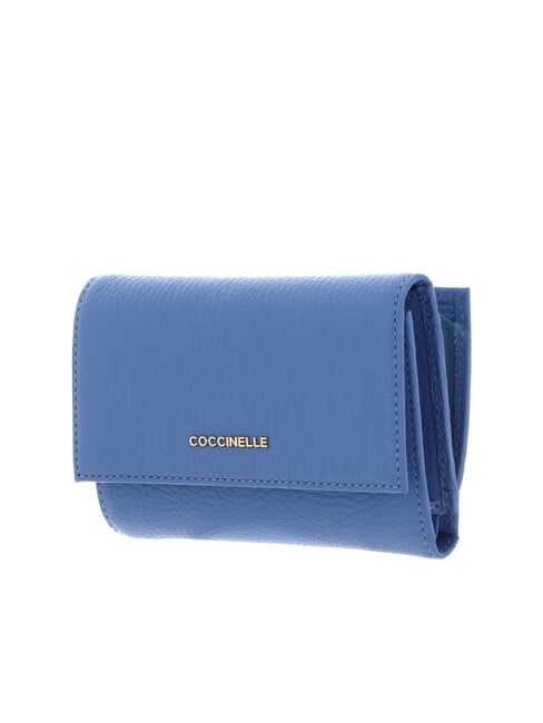 METALLIC SOFT Cartera plegable de piel martillada azul - Carteras Mujer