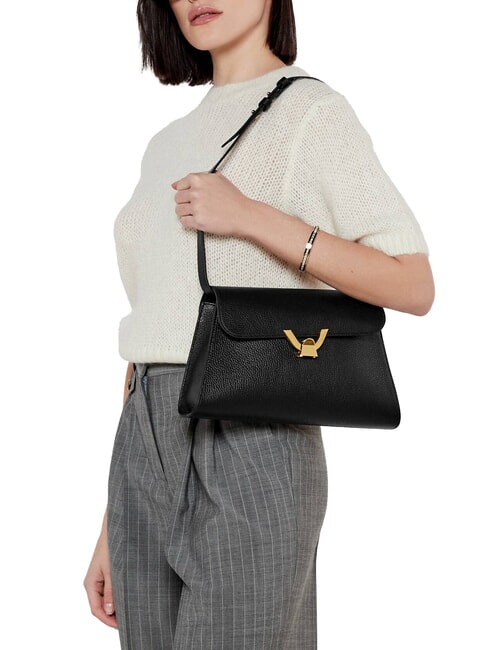 DEW Bolso de hombro mediano en piel martillada negro - Bolsos Mujer