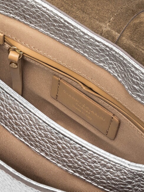 HELENA ROUND Bolso de piel con doble bandolera. plata - Bolsos Mujer