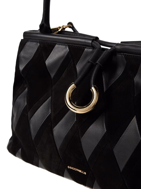 LISBET GEOMETRIC PATCH Bolso de piel con bandolera negro - Bolsos Mujer