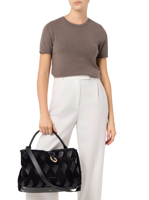 LISBET GEOMETRIC PATCH Bolso de piel con bandolera negro - Bolsos Mujer