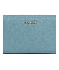 COCCINELLE METALLIC SOFT Cartera de piel texturizada con cremallera azul ártico - Carteras Mujer - 3