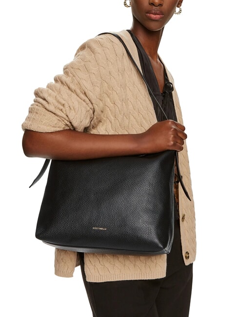 MALORY Bolso de hombro de piel martillada negro - Bolsos Mujer