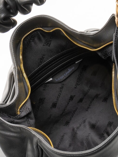 SARA Bolso hobo de piel con flores negro - Bolsos Mujer